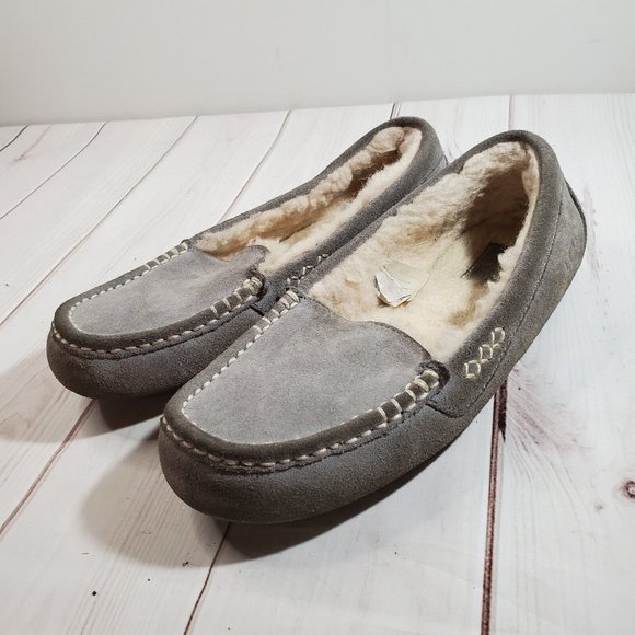 Ugg Slippers 7 Slip On Shoes Gray Suede Faux Fur Lined Comfort Womens - Picture 4 of 8